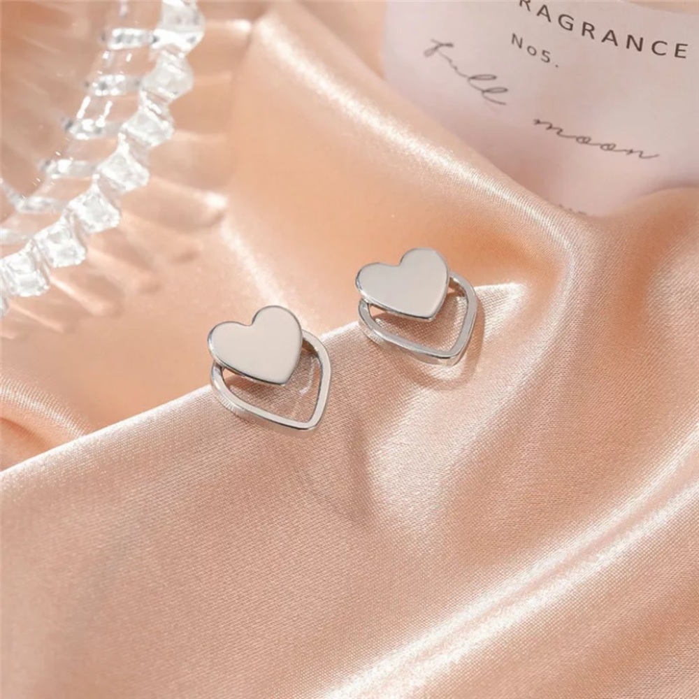 Silver Double Heart Earrings